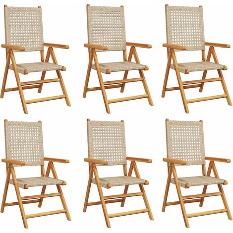 Maison Exclusive - Sedie pieghevoli reclinabili, set da 6 pezzi, in polyrattan beige e legno massello (1/5)