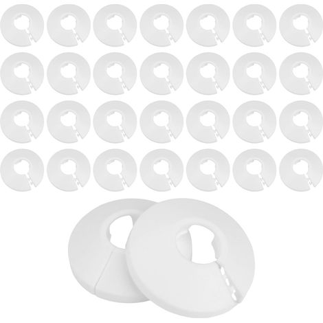 30 Pièces Plomberie Rosace de Radiateur, Coffrage Cache Trou Tuyau, Rosaces Robinet Mitigeur Douche, Couvercle Blanc Solide Pipe, Colliers de Pipe en Plastique pour Tuyaux de Chauffage, d'eau 16 mm