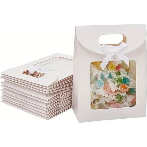 Sacchetto regalo in carta kraft con finestra e fiocco, bianco, 20x14x7 cm. (1/4)