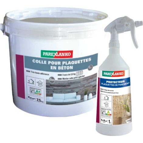 Pack PAREXLANKO - Kleber für Riemchen aus grauem Beton - 7,5 kg - Schützer Riemchen - 1L