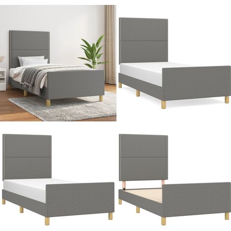 Bettgestell ohne Matratze Dunkelgrau 90x200 cm Stoff - Bettes Gestell - Doppelbett - Holzrahmen - Lattenrost - Kopfendeckung - Home & Living (1/5)