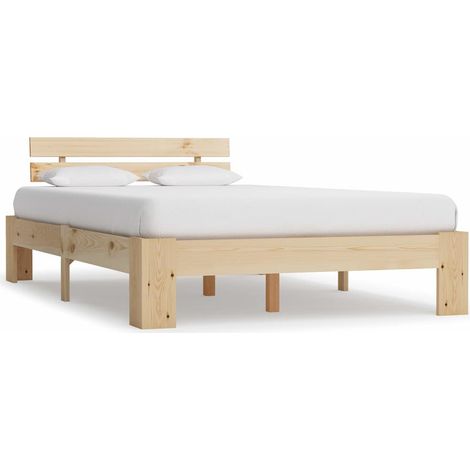 Cadre de lit 120 x 200 cm en pin massif avec sommier à lattes, naturel, sans matelas - PANGIVO (1/5)