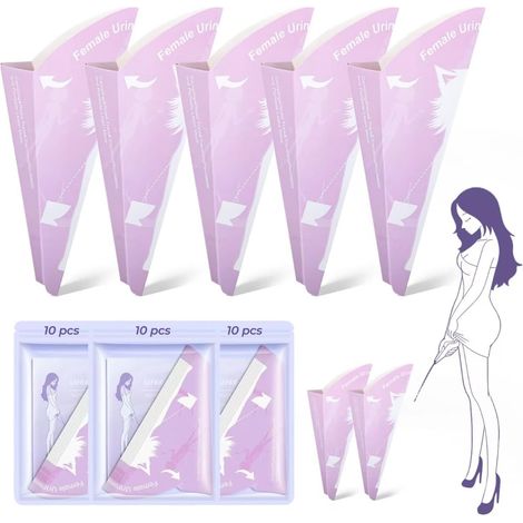 30 Pieces Portable Female Urinal Waterproof Standing Pee Disposable Paper Urinal Suitable for Pregnant Women, Patients, Camping, Purple, Leakproof (1/5)