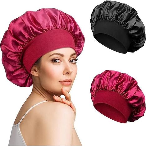 Lot de deux charlottes en satin pour femme bonnet de nuit ajustable coiffe de sommeil douce pour cheveux et confort (1/5)
