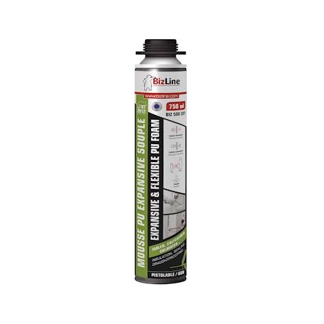 mousse pu - expansive - re2020 - pistolable - verte - 750 ml - bizline 500391