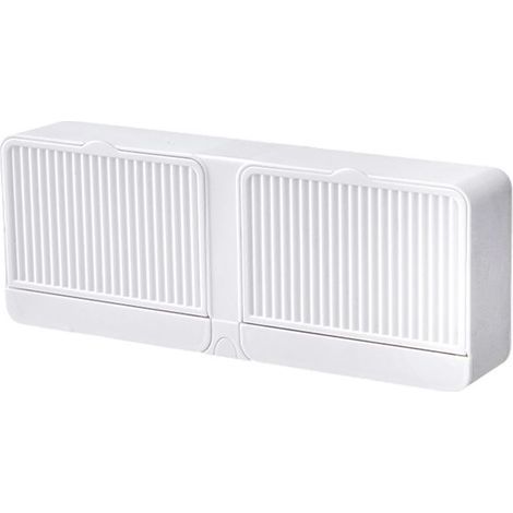 Wall-mounted soap holder -  Double compartment - White - Plastic - With lid and drainer