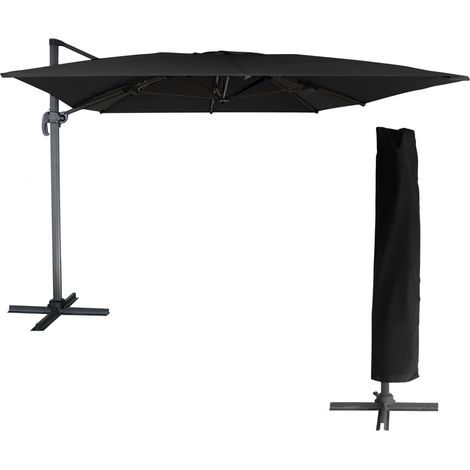 Happy Garden – Parasol déporté rectangulaire 3x4m noir – Toile polyester 200g/m² déperlant – Structure aluminium époxy – Inclinaison 360°