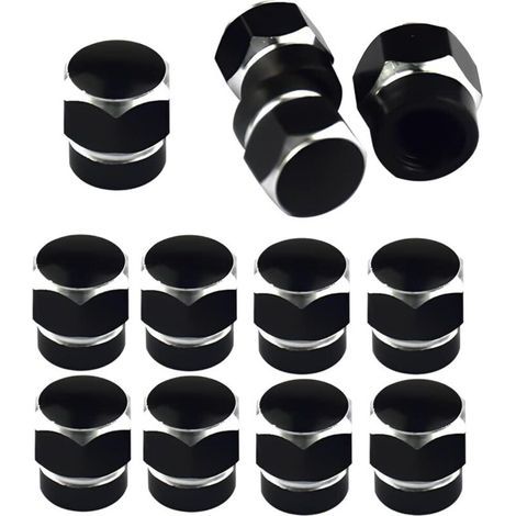 12 Pièces Bouchons Valve De Pneu, Bouchons Tige De Valve Pneu en Aluminium avec Joint Hexagonal Bouchons Valve Pneu, Chapeaux Anti-Poussière Voiture pour Moto, Bicyclette, Camions(Noir) (1/5)