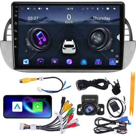 Autoradio 9" Fiat 500 2007-2015 Quad-Core 4+64G CarPlay Android Auto WiFi 6 GPS Bluetooth Caméra AHD (1/5)