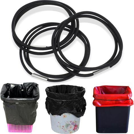 Set di 3 elastici per bidoni della spazzatura da 13 a 30 galloni, per fissare e ancorare i bidoni a casa, in ufficio, a scuola, sui tavoli della cucina (neri) (1/5)