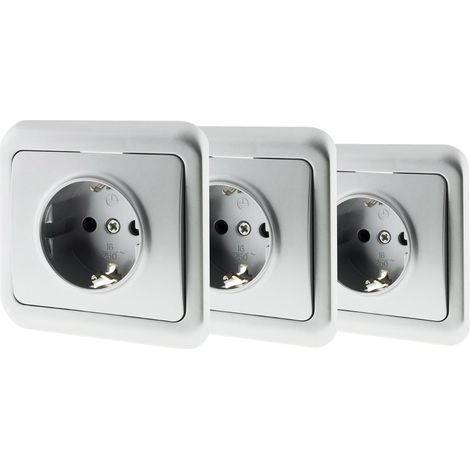 Lot de 3 prises encastrées Schuko 16A - Gris - Antaria - Zenitech (1/5)