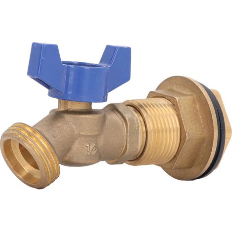 Robinet à tournant sphérique en laiton 1/2" femelle 3/4" mâle pour réservoir d'eau et récupérateur de pluie avec raccord de cloison (1/5)