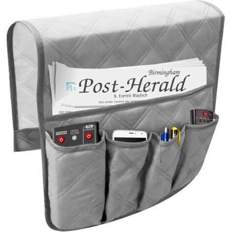 royaluxe-Organiseur pour Accoudoir de Fauteuil, Canapé Chaise Protetor Housse, Suspendre Poches Economie D'espace, Sac De Rangement Antidérapant pour Téléphone, Livre, Magazines, Télécommande TV, Gris