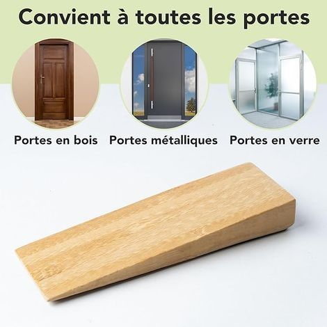Cale-porte en bambou antidérant - Lot de 2 blocs porte en bois - Arrêt de porte robuste avec base en caoutchouc - Cale-porte pour tous types de sols et de portes - Door stopper (1/2)