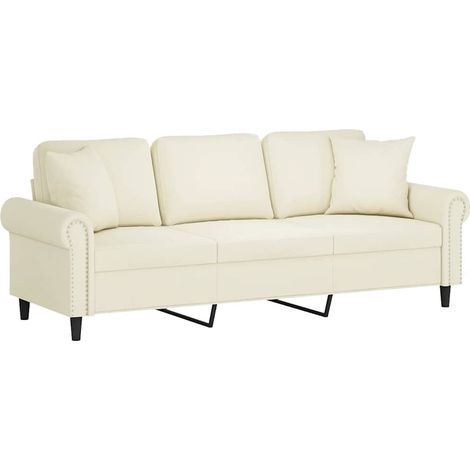 vidaXL Canapé 3 places avec oreillers décoratifs crème 180 cm velours (1/5)