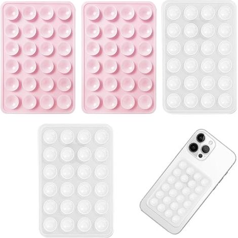 Funda con ventosa - 4 piezas de silicona (2 blancas y 2 rosa claro), soporte estándar para teléfono para selfies, vídeos y carga del móvil (1/5)