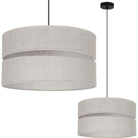 LAMPADA A SOSPENSIONE DUO IN LINO NERO 1 LUCE PIATTA BEIGE L01 PARALUME 40CM