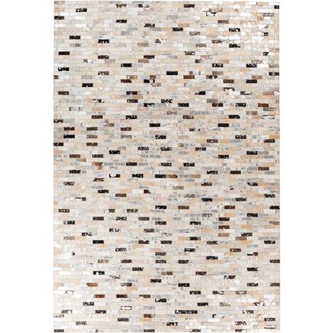 Tapis Fait Main en Cuir "Lavin VII" Noir & Multicolore 120 x 170 cm (1/5)