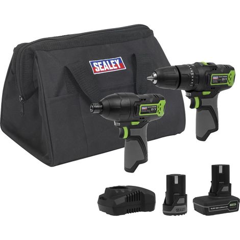 Sealey CP108VCOMBO3EU 2 x SV10.8 Series Cordless Combi Drill & Impact Driver Kit 10.8V - 2 Batteries & Euro Plug (1/2)