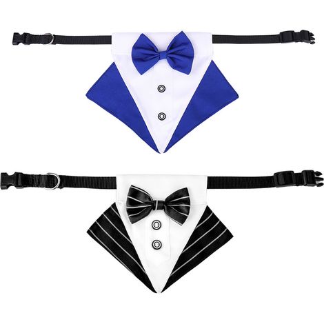2 colliers bandana pour chien, nœud papillon ajustable, coton, bleu et noir, tailles S/M/L, pour mariage et occasions spéciales (1/5)
