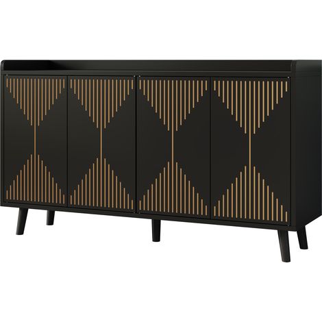 Aparador de cocina negro de MDF con 4 puertas y estantes ajustables 140 x 40 x 84 cm (1/5)