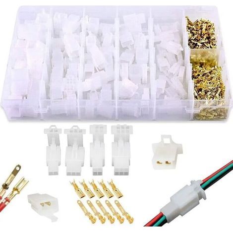 Conector eléctrico de 2,8 mm con paso de 2, 3, 4 y 6 pines, macho y hembra, kit surtido de terminales de crimpado para motocicleta, bicicleta, coche y barco (200 piezas, 20 juegos). (1/4)