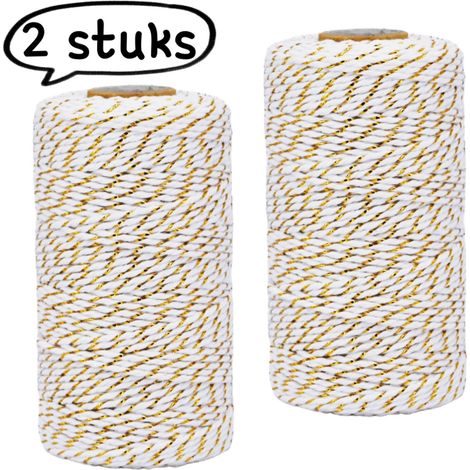 Lot de 2 ficelles de Noël en coton rouge et blanc pour emballage cadeau étiquettes DIY et décorations de fête doré blanc (1/5)