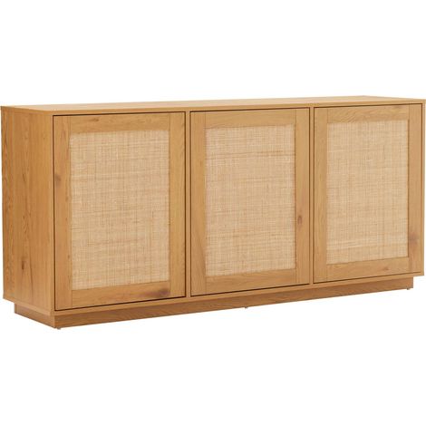 Buffet effet bois 3 portes en rotin L 160 cm bois clair