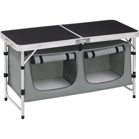 Woltu – Table de camping pliante en aluminium – Hauteur réglable 62/69.5 cm – Dimensions 120x47 cm – Charge max 30 kg – Sac de rangement inclus