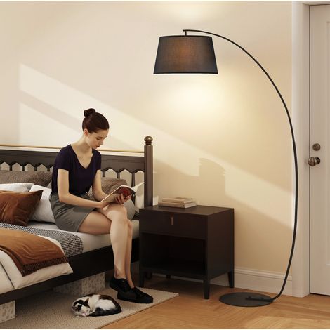 Lampada da terra ad arco in metallo nero con paralume effetto lino, E27, 40 W (1/5)