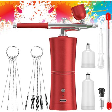 Kit aérographe portable rechargeable avec brosse, mini aérographe avec compresseur pour décoration d'ongles, maquillage, modélisation de tatouage, modélisation de modèle, rouge (1/5)