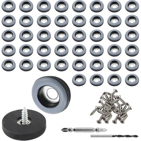 48 Pièces Patins pour Meuble Téflon Ø 19 mm (Rond) Planeur de Meubles avec 48 Morceaux de vis en Acier Inoxydable avec Deux perceuses PTFE Patins pour Meubles/Planeur PTFE (Teflon) (1/5)