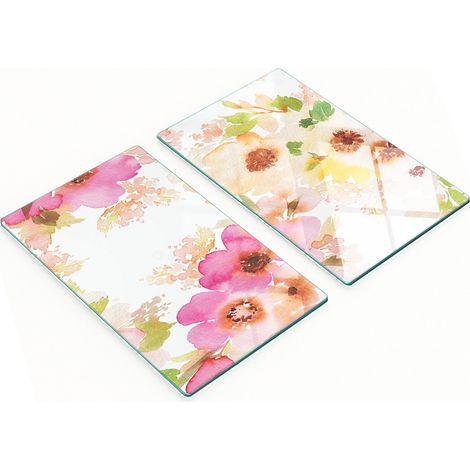 Tablas de cortar de cristal para cocina con estampado de flores en acuarela, 2 x 30 x 52 cm.