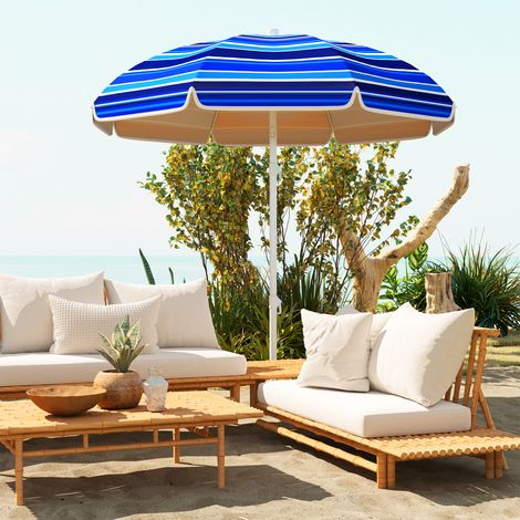 Outsunny Parasol Plage Grand Inclinable Pliable Protection UPF50+ Léger Sac Transport Multicolore Ø1,8m