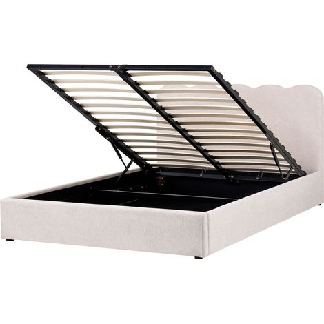 Lit avec Rangement en Tissu 160 x 200 cm Relevable avec Tête de Lit Sommier à Lattes Beige Clair Nanterre (1/5)