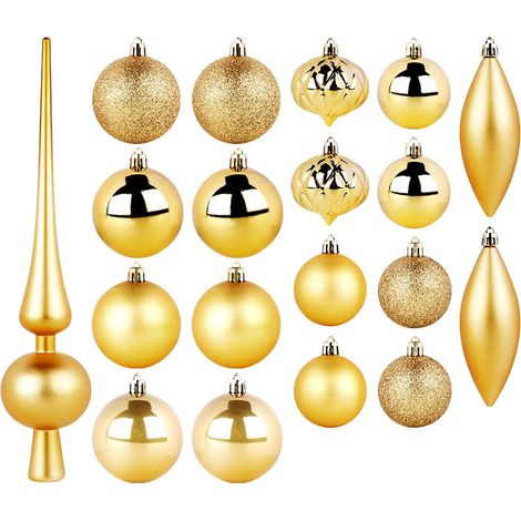 Ensemble de 19 boules de Noël incassables dorées pour sapin de Noël (1/4)