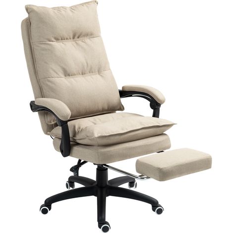 Fauteuil de bureau massant, hauteur ajustable, dossier inclinable, repose-pieds intégré, télécommande filaire, beige (1/5)