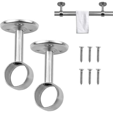 Support de tringle à rideau Ulisem, 2 pièces, en acier inoxydable, diamètre 22 mm, pour rideau de douche, tringle à levier, support de tube, douille (hauteur 74 mm) (1/4)