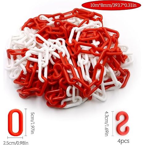 Plastic Warning Chain - Warning Chain with S Hooks - Plastic Chain to Block Surfaces (1/4)