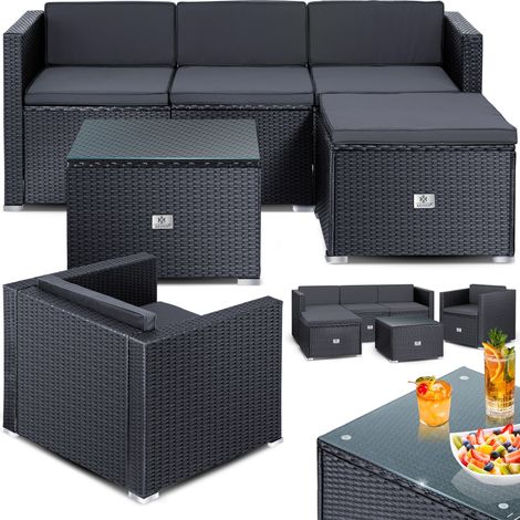 KESSER® Polyrattan Lounge Aruba Gartenlounge für 4-5 Personen Gartenmöbel-Set Sitzgruppe aus 3er Gartensofa Sessel Hocker und Beistelltisch Anthrazit (1/5)