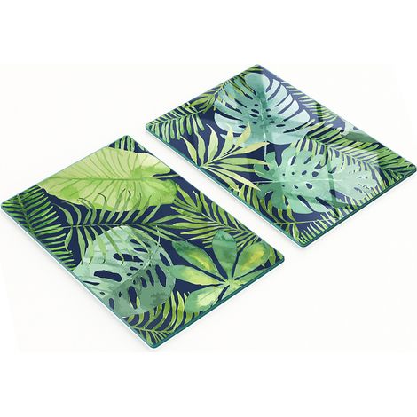 Tableros decorativos multifuncionales de vidrio con dise帽o de hojas tropicales, 2x40x52 cm.