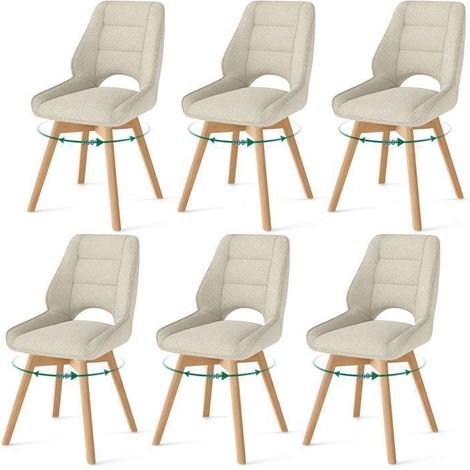 WAFTING Lot de 6 Chaises de Salle à Manger Pivotante, Chaise de Cuisine Scandinave, Pieds en bois massif, Kaki (1/5)