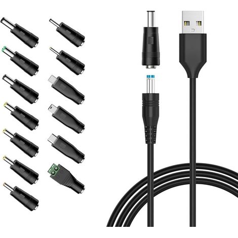 USB to DC Hollow Plug Cable 13 in 1 Universal Charging Cable 1.5m with 13 DC Plugs for Router, TV Box, LED Strips, Shaver, Power Supply 5V 1A, DC 5V Cable, Cable (1/5)