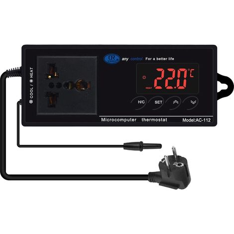 Contrôleur de température numérique, prise thermostatique, thermostat pour reptiles, avec contrôle du chauffage et de la climatisation