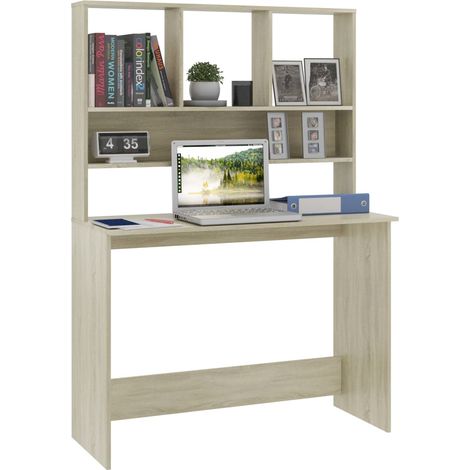 Bureau Table de bureau / Bureau d'ordinateur avec étagères Chêne sonoma 110 x 45 x 157 cm Aggloméré (1/3)