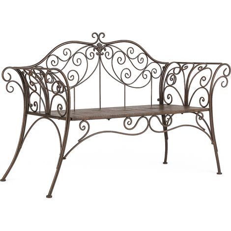 Banc d'extérieur en fer 133x49x90 cm Canapé de jardin bronzé Banc en métal Chaise 2 places entrée intérieure Banc en fonte