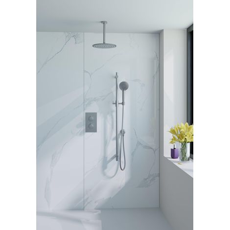 Fortifura Calvi Ensemble de douche pluie encastrable - thermostatique - bras plafond - pommeau 25cm - barre curseur - douchette ronde - flexible lisse (1/5)