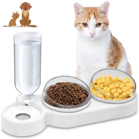 Gamelle inclinable pour chat à 15° – Double bol anti-vomissements – Matériau PP de haute qualité – Antidérapant avec 4 blocs en caoutchouc-Chrom