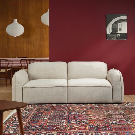 Canapé droit 3 places en tissu texturé beige chiné (1/5)