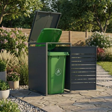 Abri cache-poubelle 240L acier galvanisé anthracite (1/5)